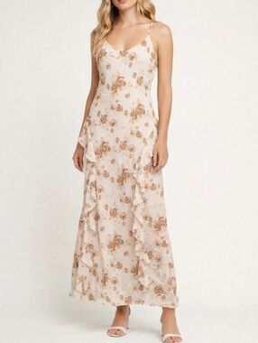 Forever 21 NWT Floral Ruffle Dress In Tan Size  Medium